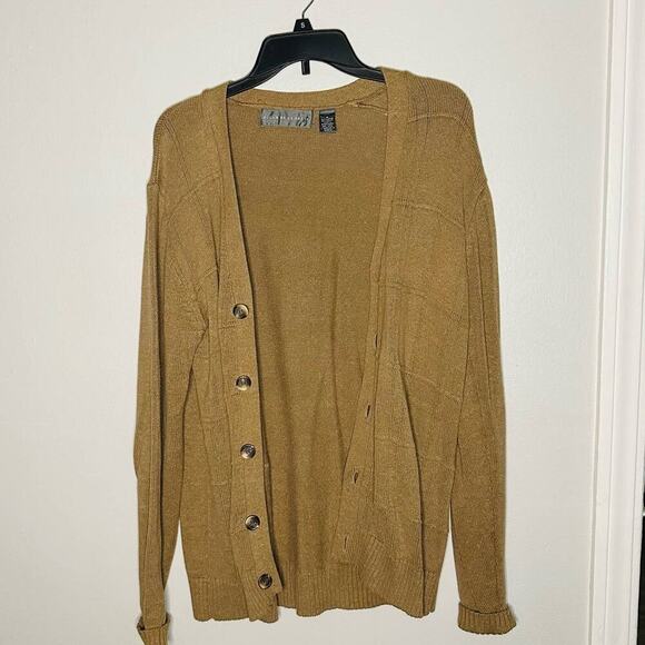Oscar de La Renta Tan Button Front Classic Oversized Cardigan Sweater Size M - Picture 8 of 9